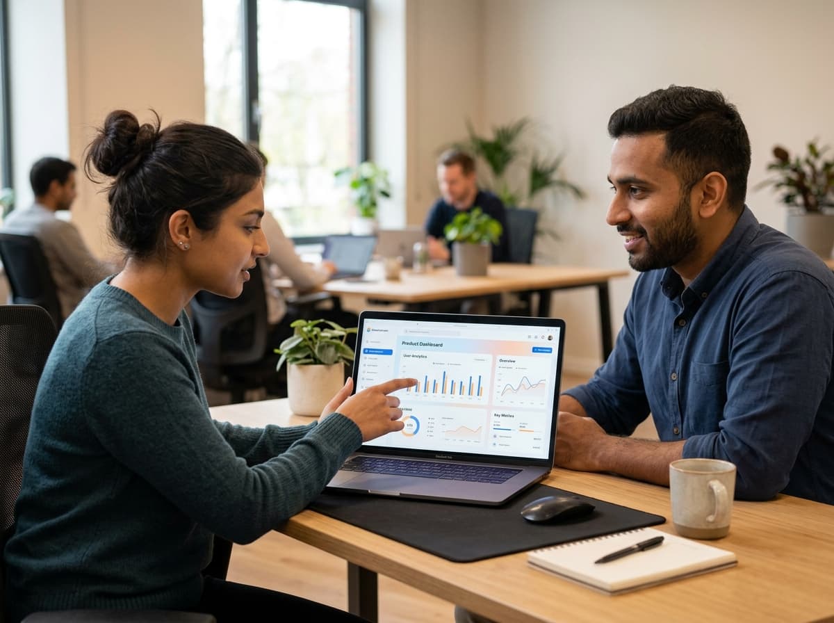 Varendra Technologies team in a product discussion reviewing UI design